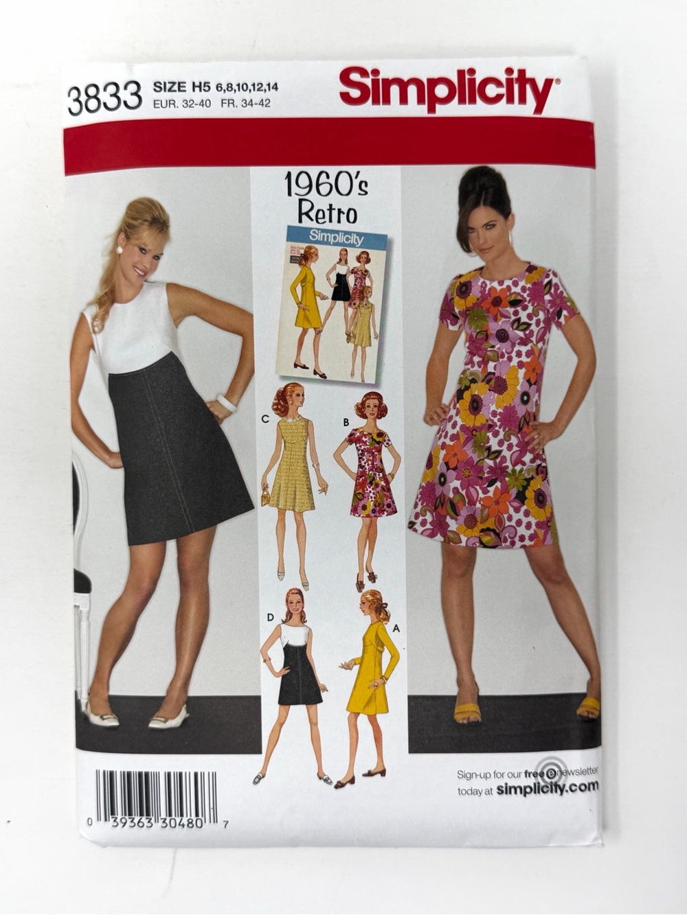 Simplicity 3833 1960s Retro Dress Sewing Pattern H5 Uncut Complete
